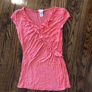 Candies Medium Short Sleeve Coral Ruffle Top
